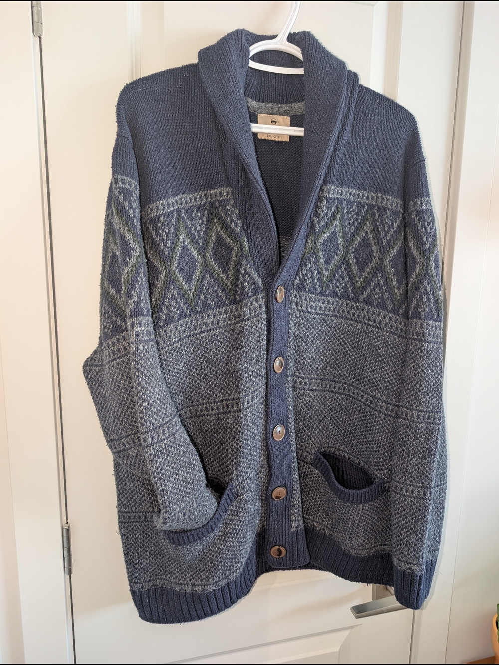 Men's Shawl Collar Button-Up Knit Sweater - Navy Gray